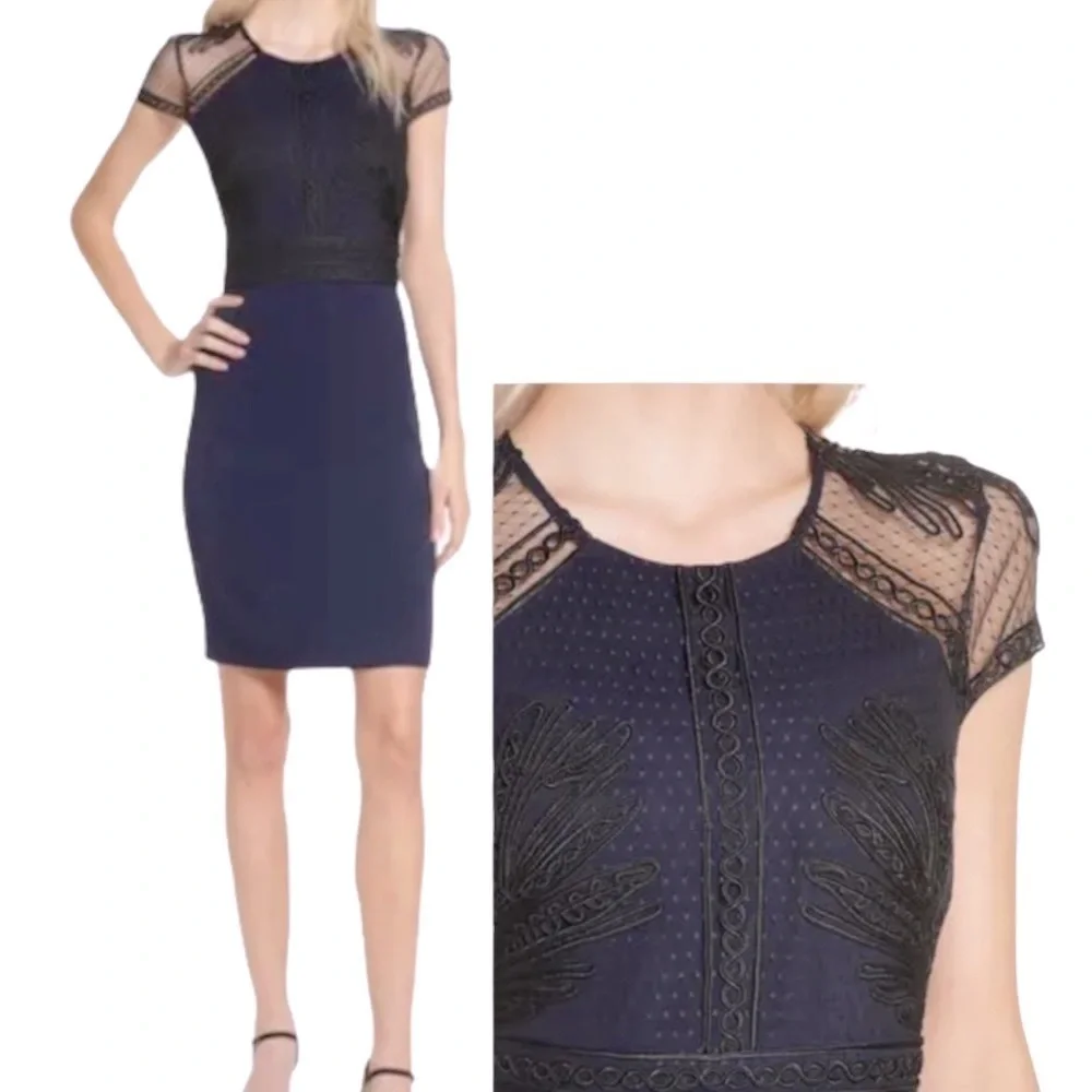 Harlyn Soutached Sheath Dress Black Navy S - Picture 1 of 17